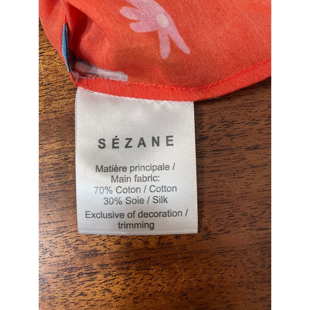 Sezane x C. Kero Floral Cotton Silk Blend Blouse Shirt Orange Daisy Print 36 EU - Picture 5 of 14